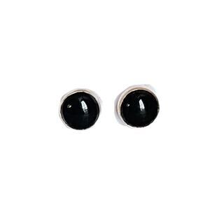 Sterling Silver Black Onyx Stud Earrings Round Cabochon 6mm Minimalist Classic